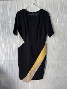 White /Black.  Sheath Dress with Yellow Accent